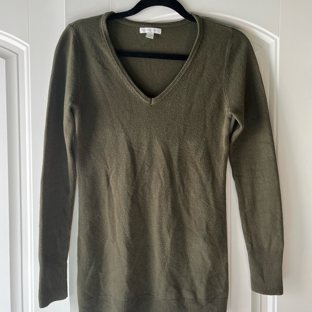 New York & Company Olive V-Neck Sweater